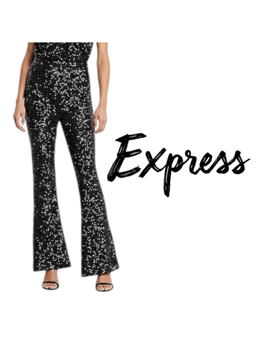 Express Super High Waisted Sequin Flare Pant Black Size Small